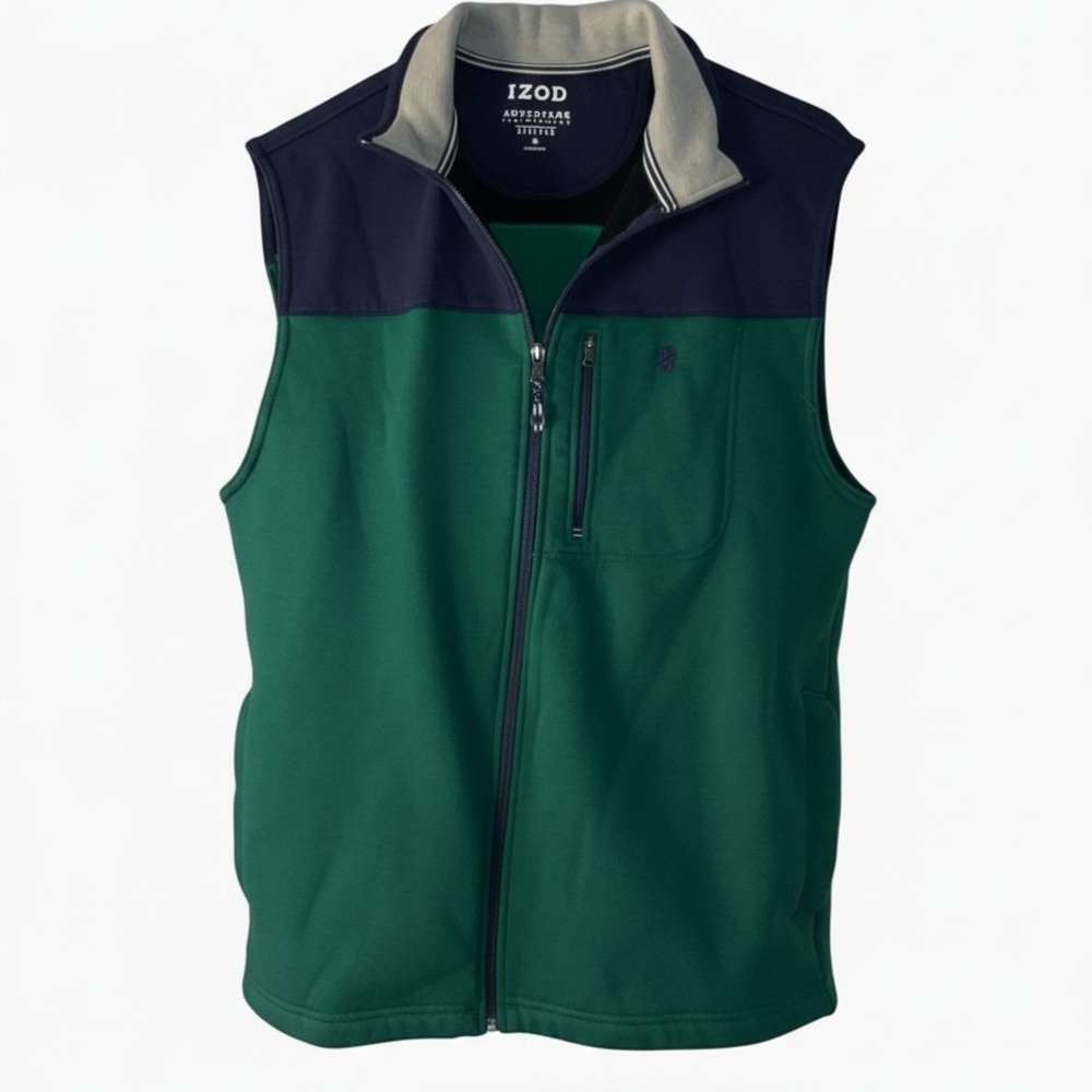 IZOD Advantage Performance Vest Green Navy Full Zip Stretch Size M - Picture 6 of 9